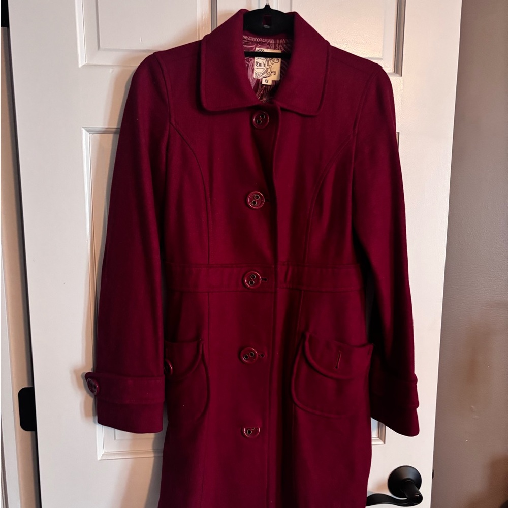 Anthropologie Tulle Red Peacoat Size Small | Wool Blend Classic Winter Coat